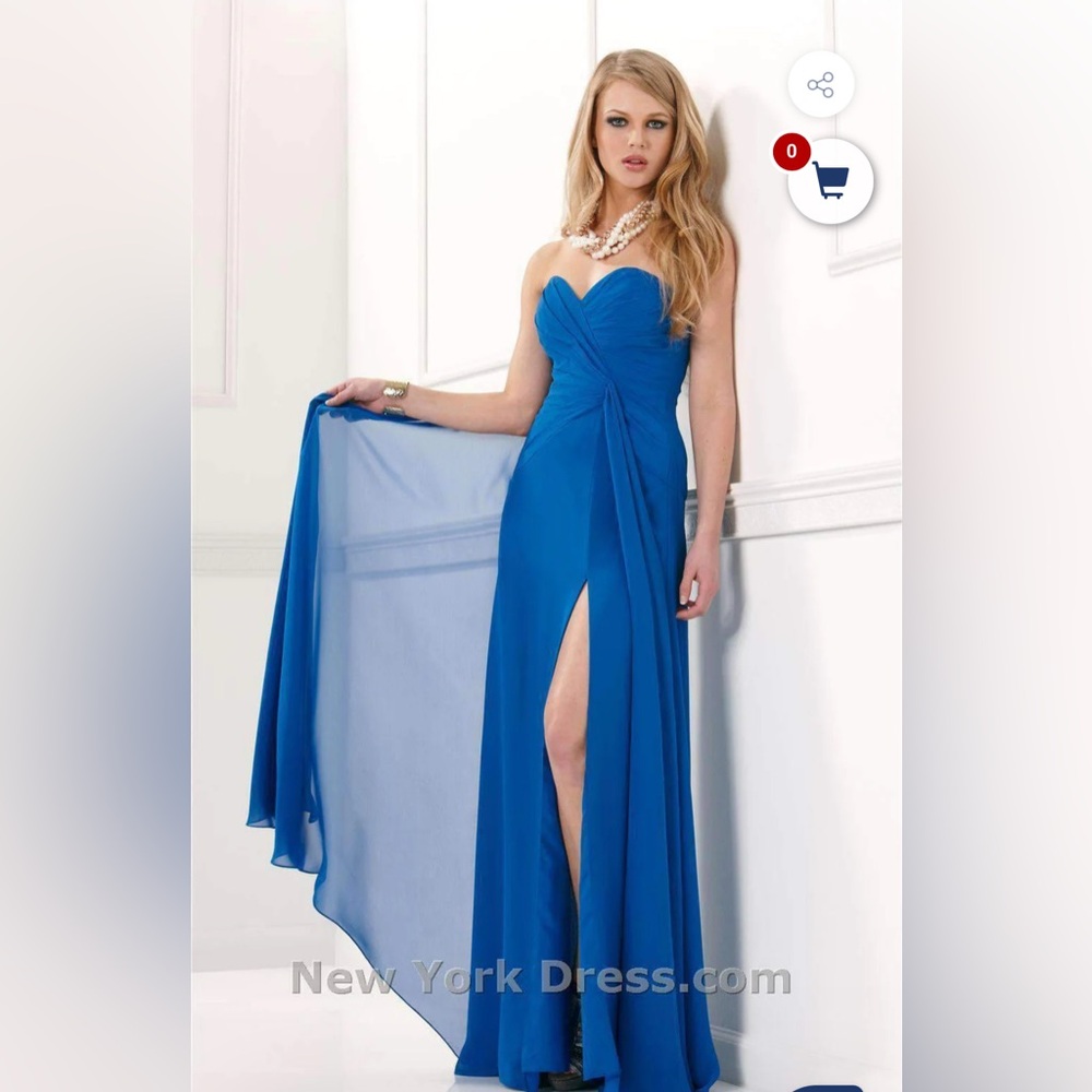 Elegant Blue Strapless Faviana couture chiffon evening gown